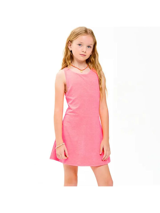Cross Strap Back Mini Dress, Neon Pink