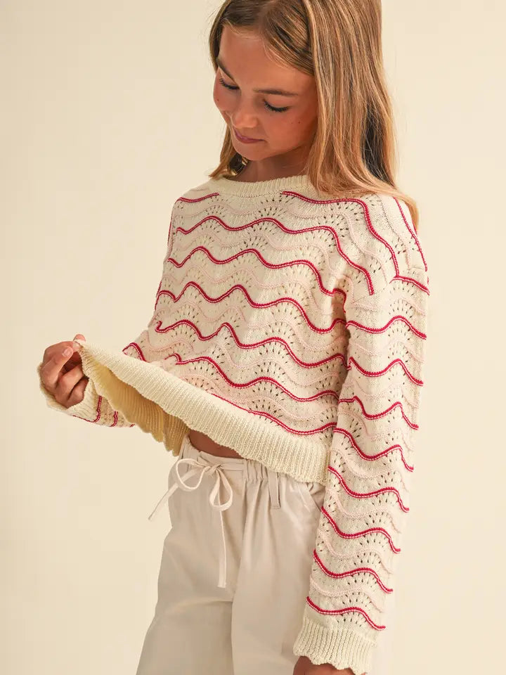 Beige/Berry Wavy Knit Sweater