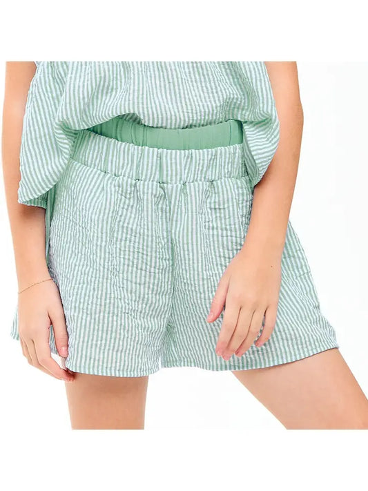 Sage Double Waist Band Striped Shorts