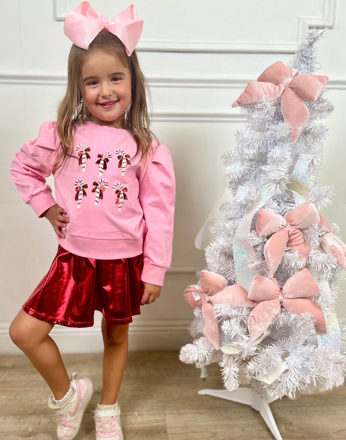 Candy Cane Sequin LS Puff top