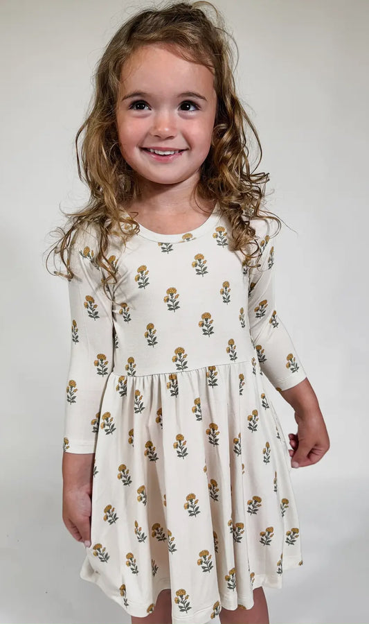 3/4 Pocket Dress-Marigold Block Print