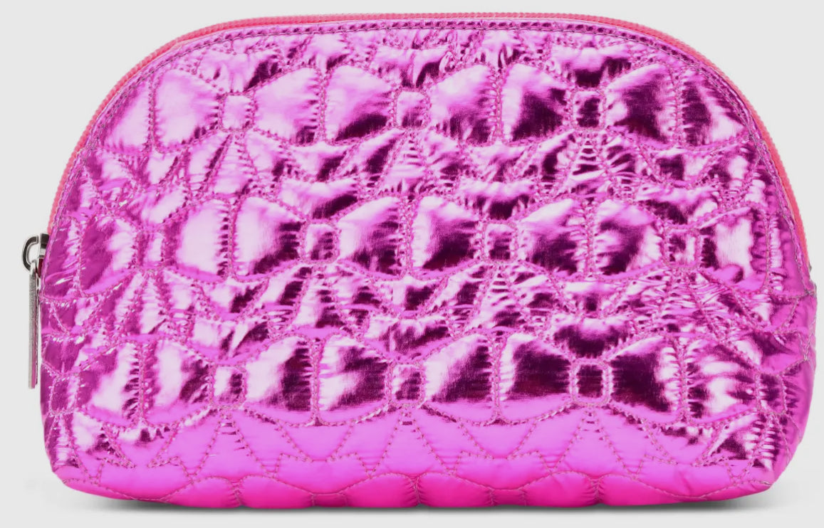 Shining Bows Quilted Oval Cosmetic Bag