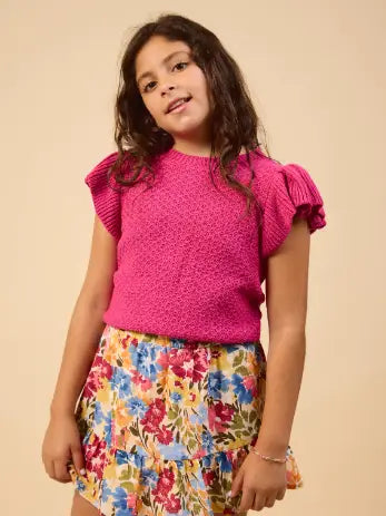 Berry Ruffle Cap Sleeve Sweater