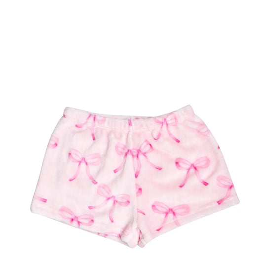 Pink Fleece Bow Printed Pajama Shorts