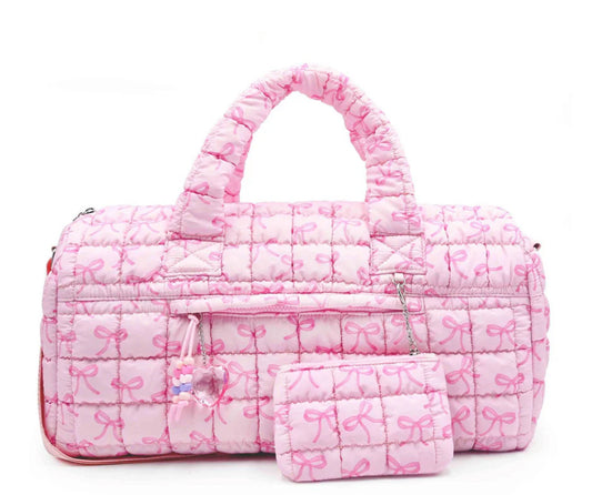 Quilted Scrunchies Bow Printed Large Duffle