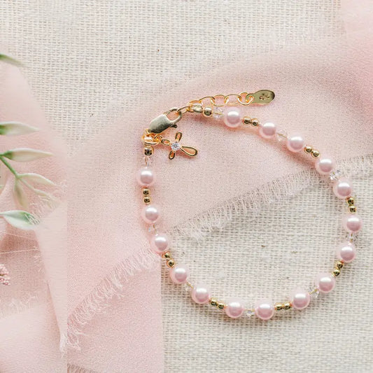Lauren-14K Gold-Plated Pink Pearl Cross Bracelet