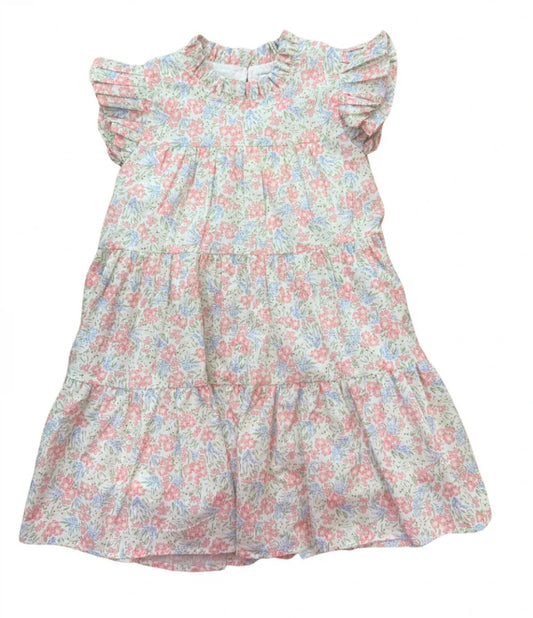 Floral Pleated Double Sleeve Tiered Dress