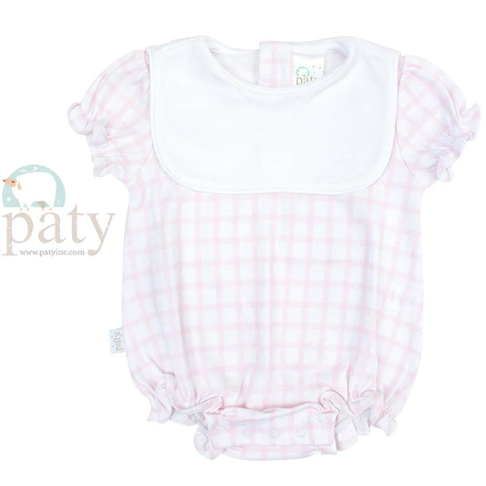 Pima Pink Gingham Bubble With Bib