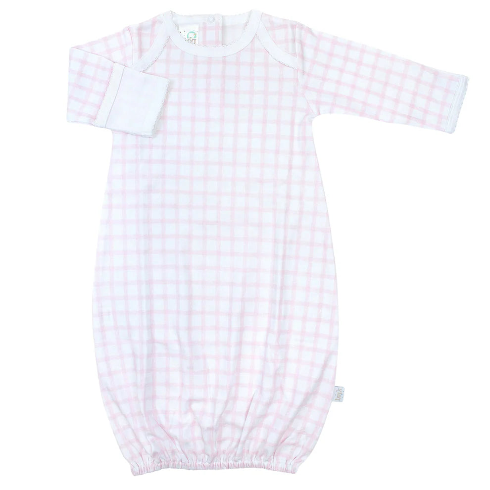 Paty Pima Cotton Overlap Shoulder Gown, Pink Gingham