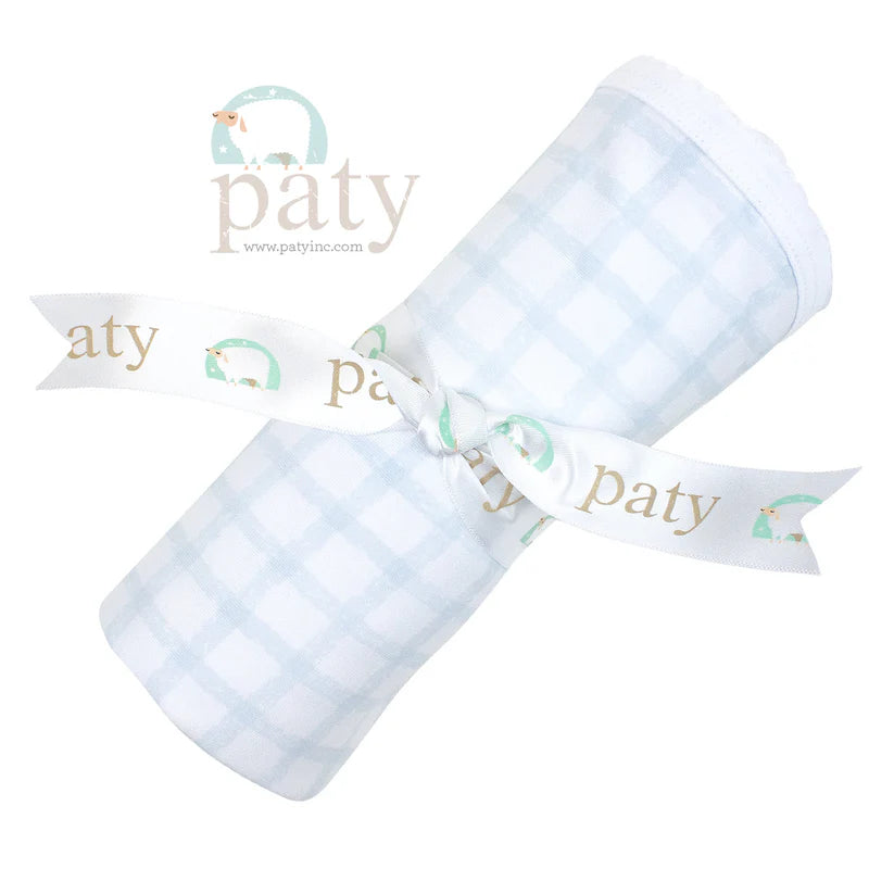 Pima White Blanket-Blue Gingham