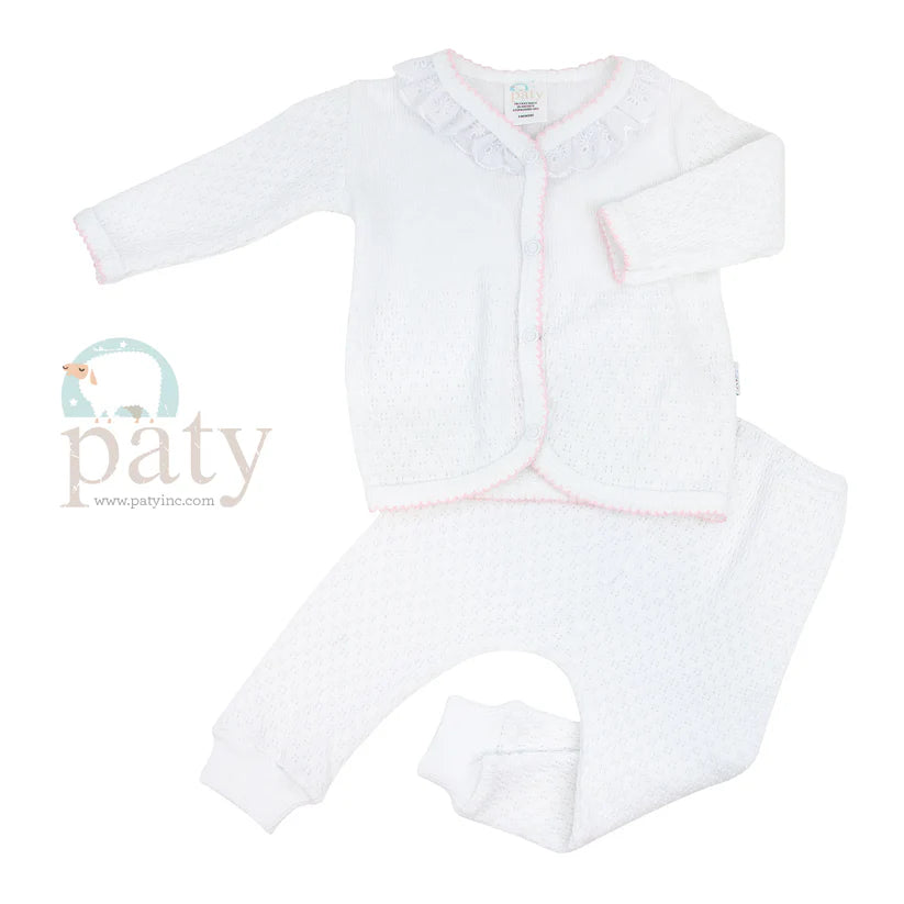 2 Piece Set Pink Eyelet Trim Set