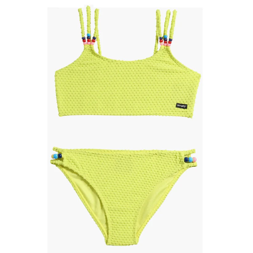 2 Piece Texture Bikini With Beads