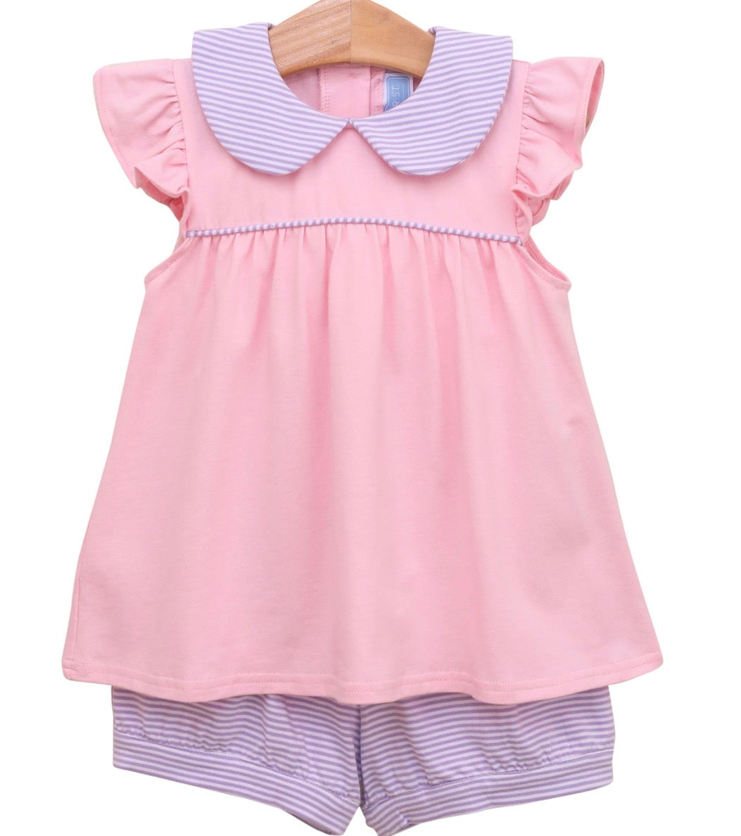 Genevieve Banded Short Set-Lavender Stripe/Light Pink
