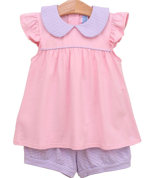 Genevieve Banded Short Set-Lavender Stripe/Light Pink