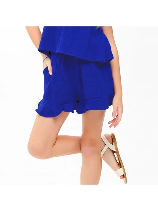 Royal Blue Cotton Gauze Ruffle Skort