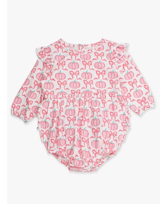 Knit Long Sleeve Flutter Bubble Romper, PINK FAIRYTALE PUMPKINS