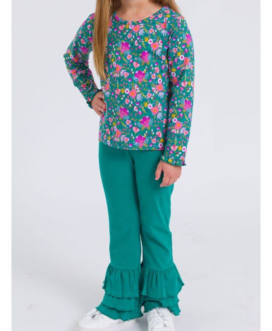 Baby Ruffle Flare Pants, EMERALD GREEN