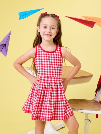 Red Gingham Active Dress and Bike Short Set