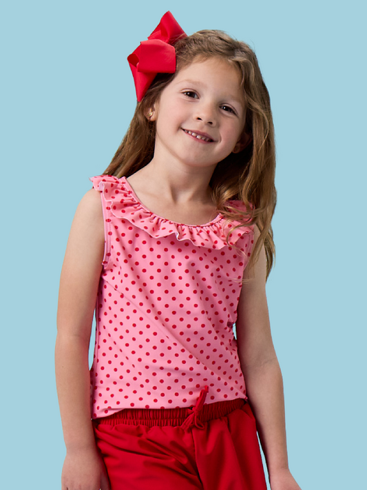Active Ruffle Tank Top, BUBBLEGUM & VINTAGE RED POLKA DOTS