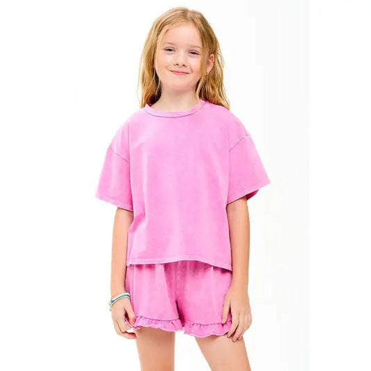 Pink Mineral Washed Top and Short SET