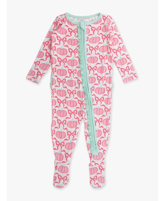 Ruffle One Piece Footie Pajama, Bamboo Viscose