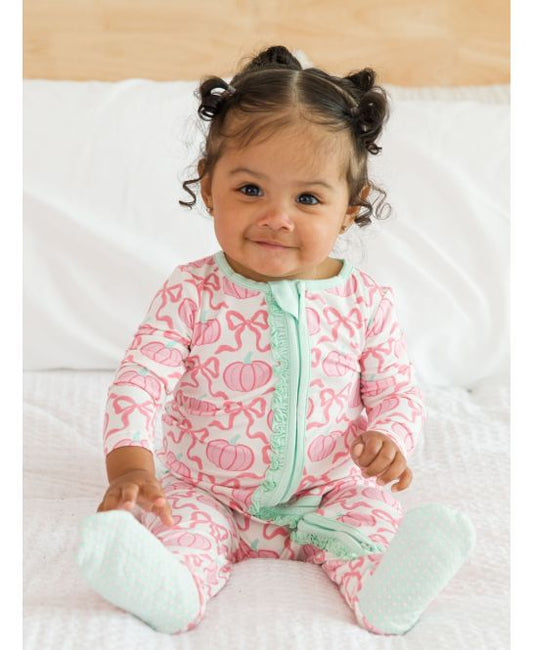 Ruffle One Piece Footie Pajama, Bamboo Viscose