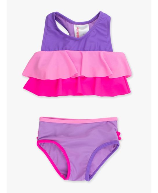 Flounce Bikini, NEON PURPLE COLOR BLOCK