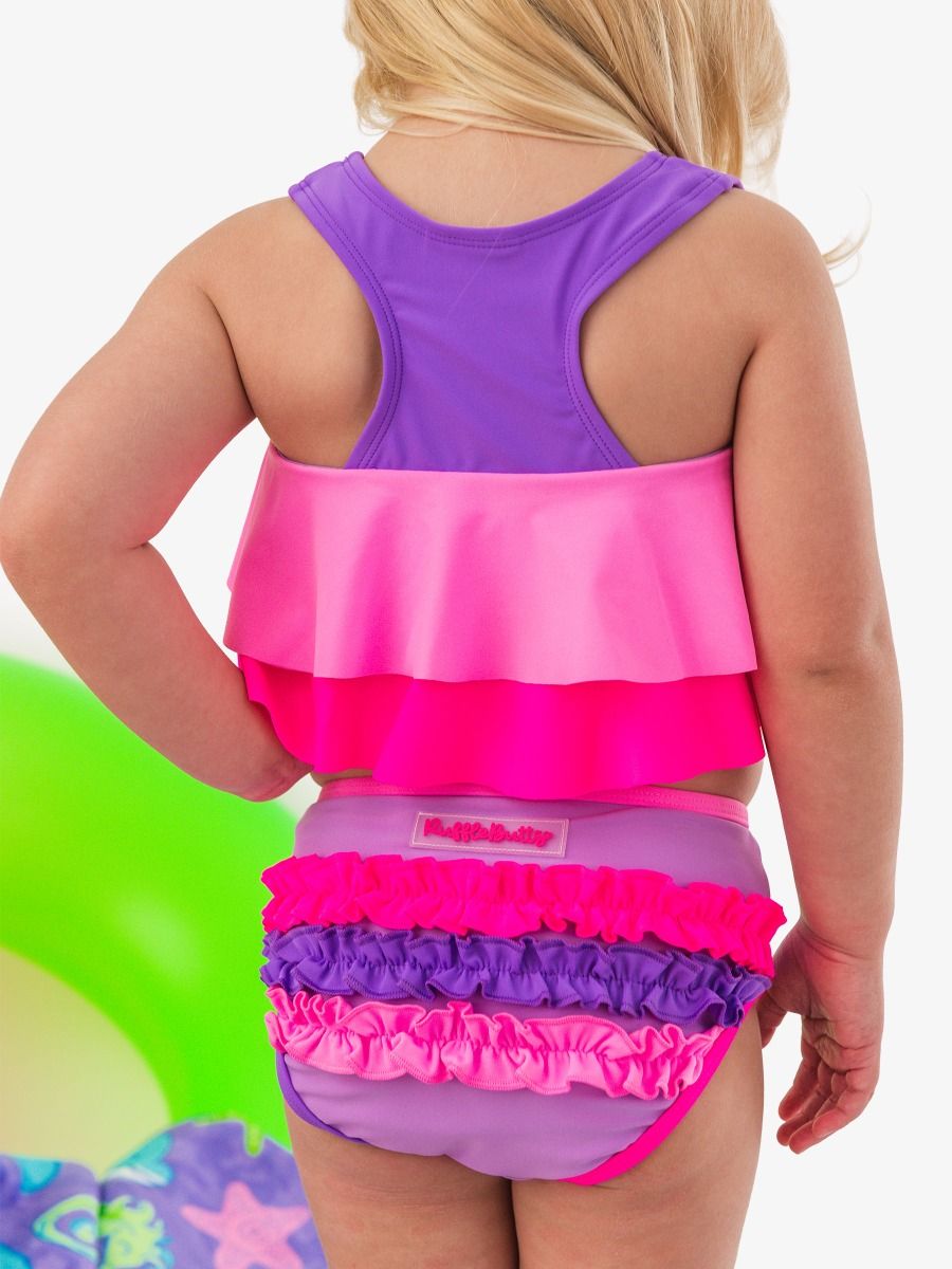 Flounce Bikini, NEON PURPLE COLOR BLOCK