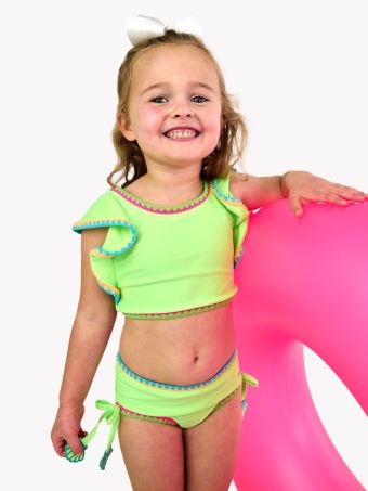 Crochet Detail Butterfly Tankini 2-Piece Swimsuit, NEON HONEYDEW