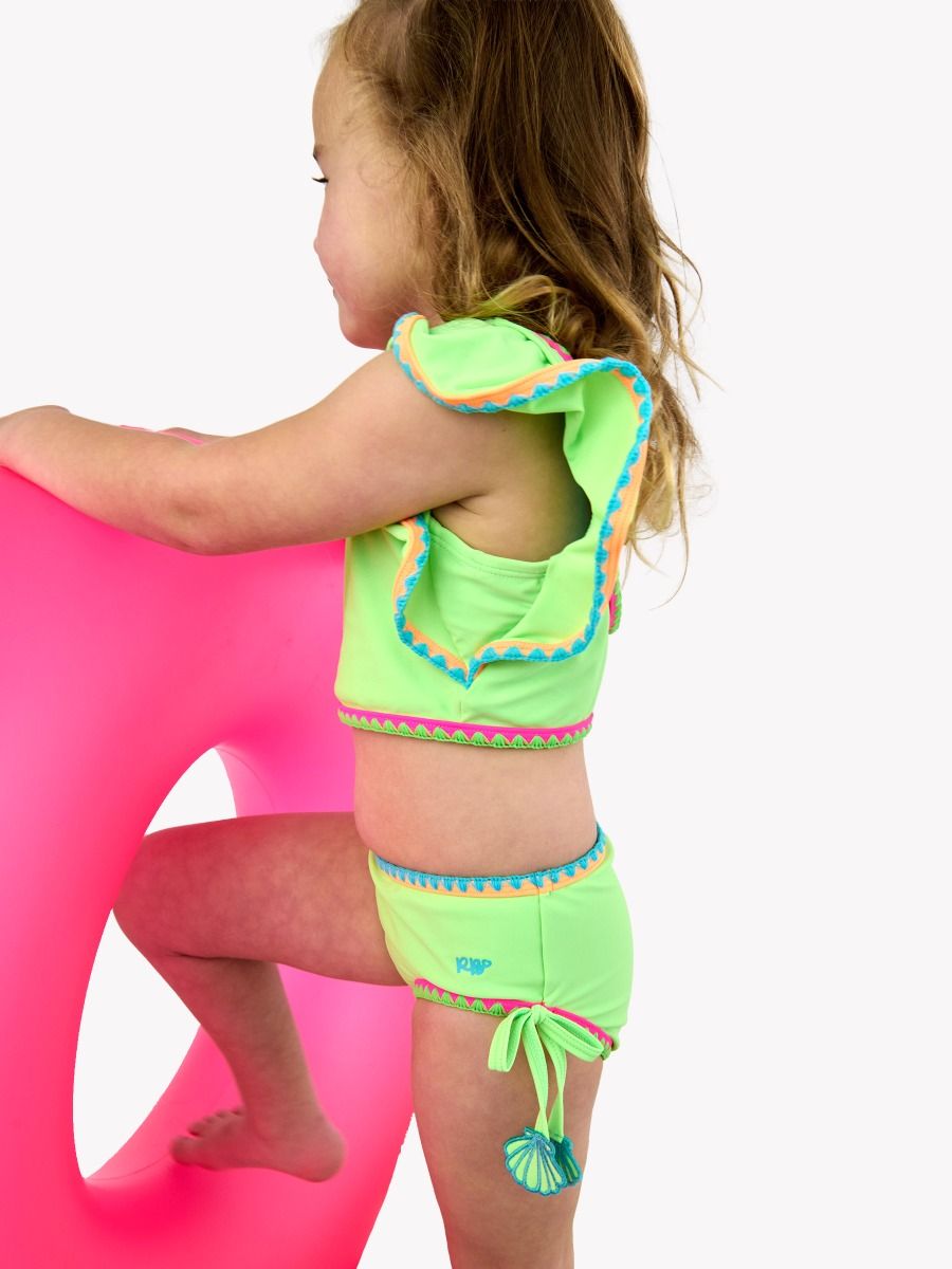 Crochet Detail Butterfly Tankini 2-Piece Swimsuit, NEON HONEYDEW