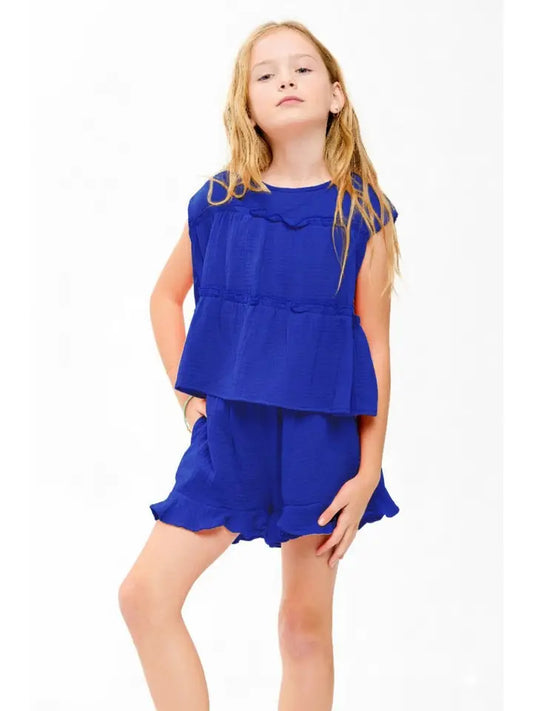Royal Blue Cotton Gauze Ruffle Skort