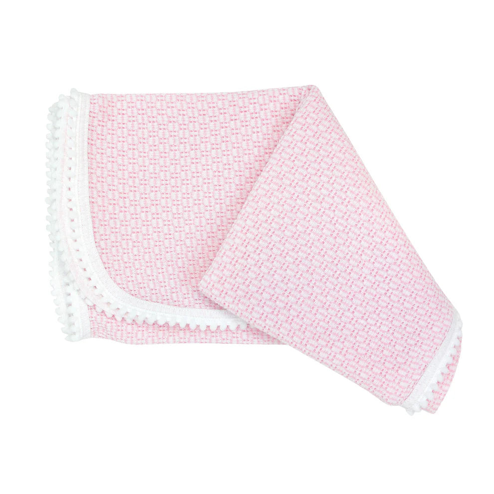 Blanket With Baby Pom Trim, Pink/White