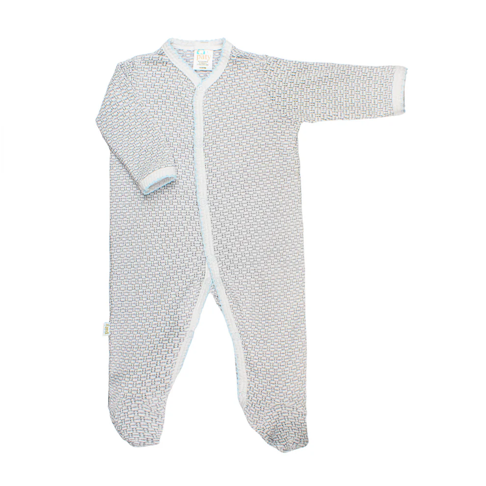 Knit Solid Footie, Grey w/Blue