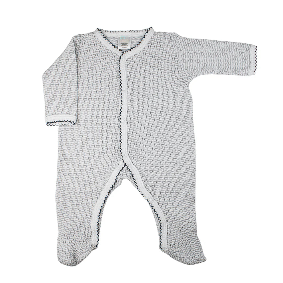 Knit Solid Footie, Grey w/ Navy