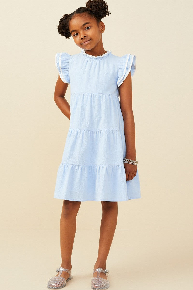 Blue Piped Ruffle Detail Dress