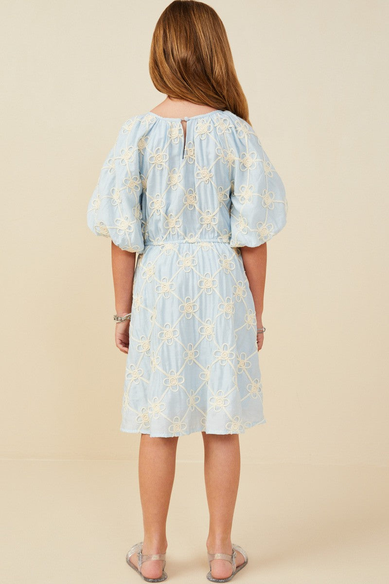 Floral Embroidered Puff Sleeve Dress