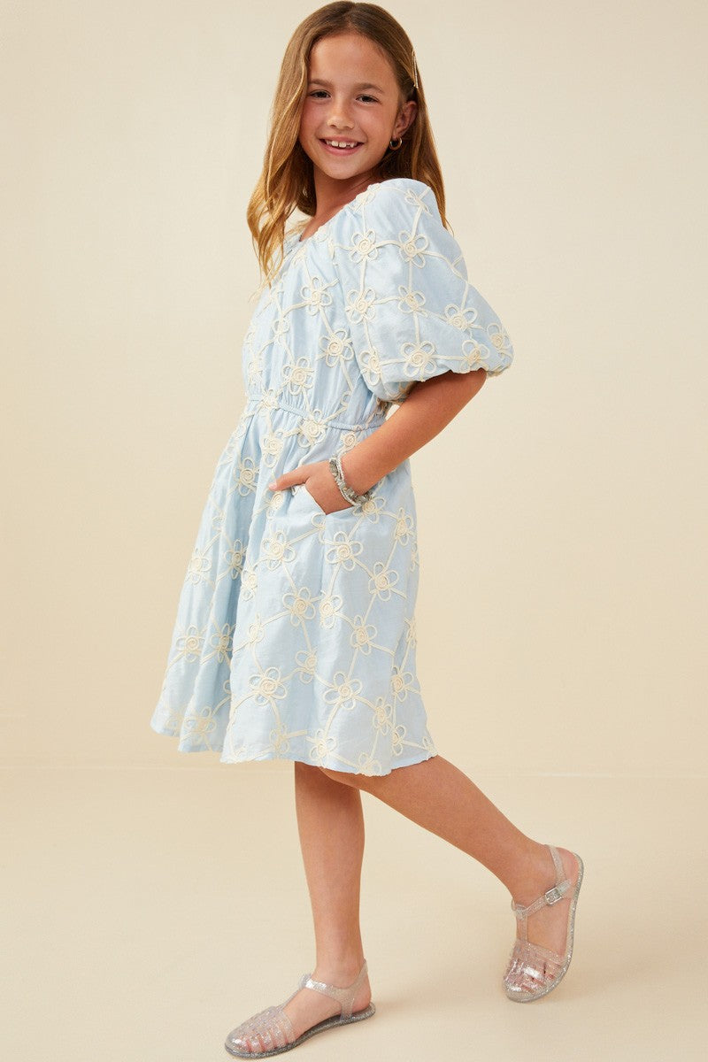 Floral Embroidered Puff Sleeve Dress