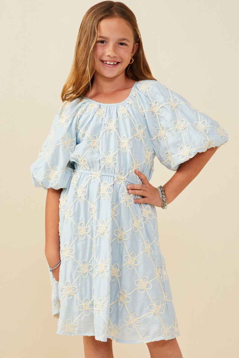 Floral Embroidered Puff Sleeve Dress
