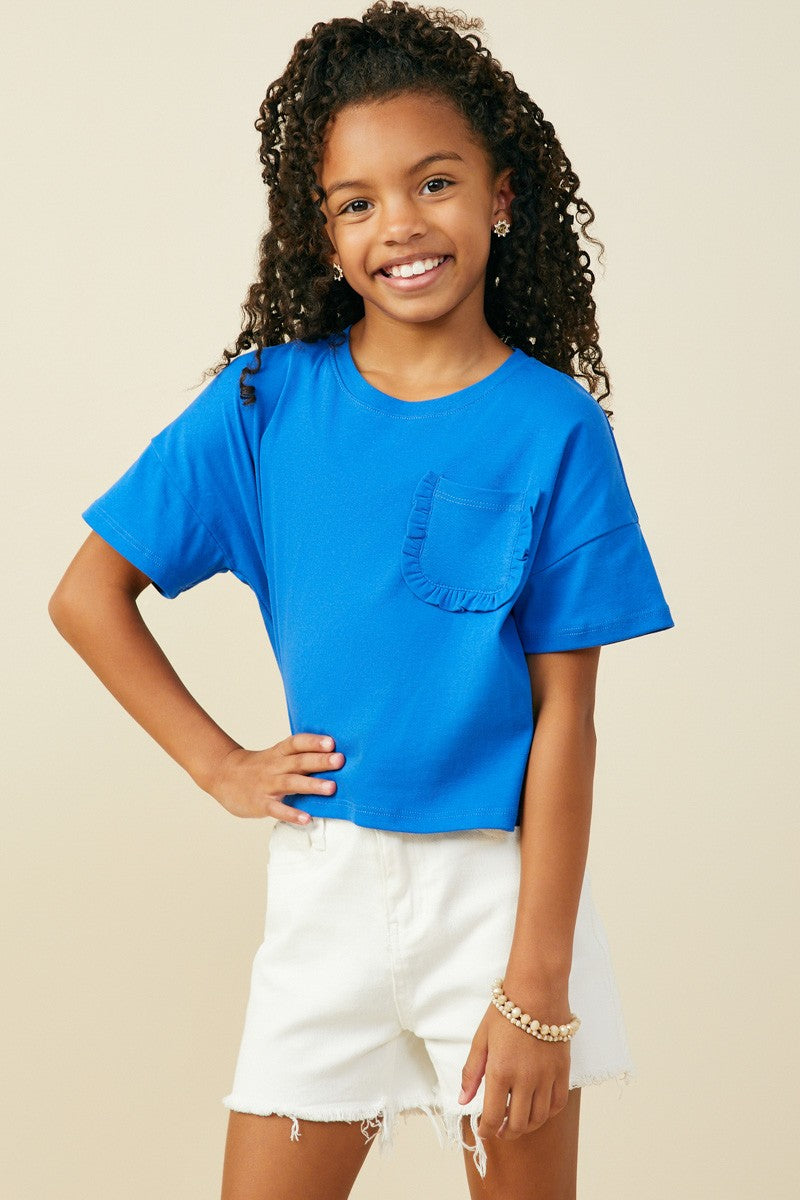Blue Ruffle Pocket Knit T Shirt