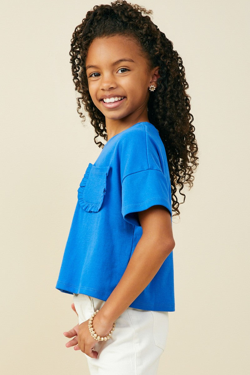 Blue Ruffle Pocket Knit T Shirt
