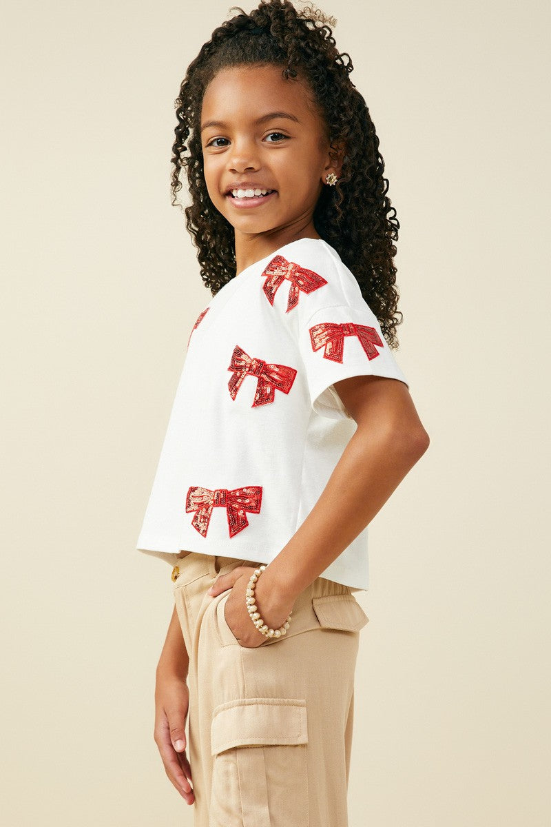 Red Gameday Sequin Bow T Shirt