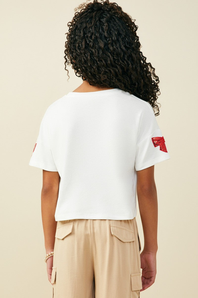 Red Gameday Sequin Bow T Shirt