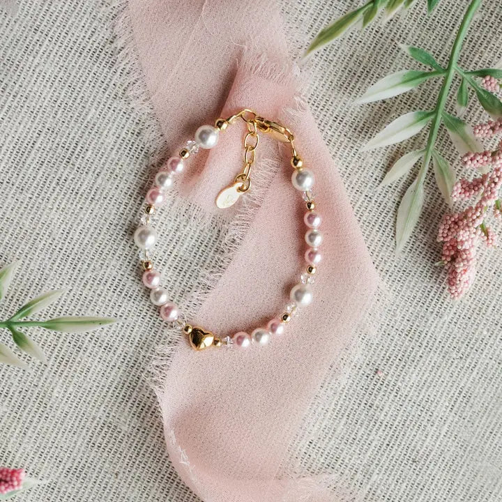 Evelyn Girls 14K Gold-Plated Pink Pearl Bracelet
