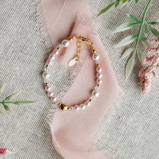 Evelyn Girls 14K Gold-Plated Pink Pearl Bracelet