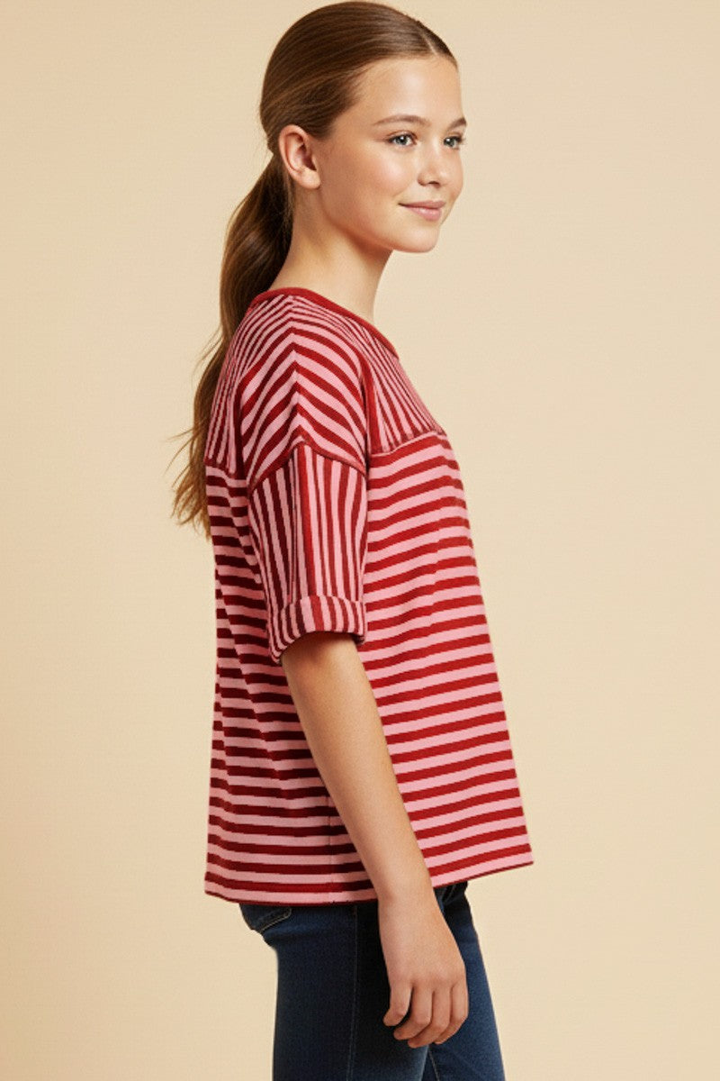 Red Mixed Stripe Tee