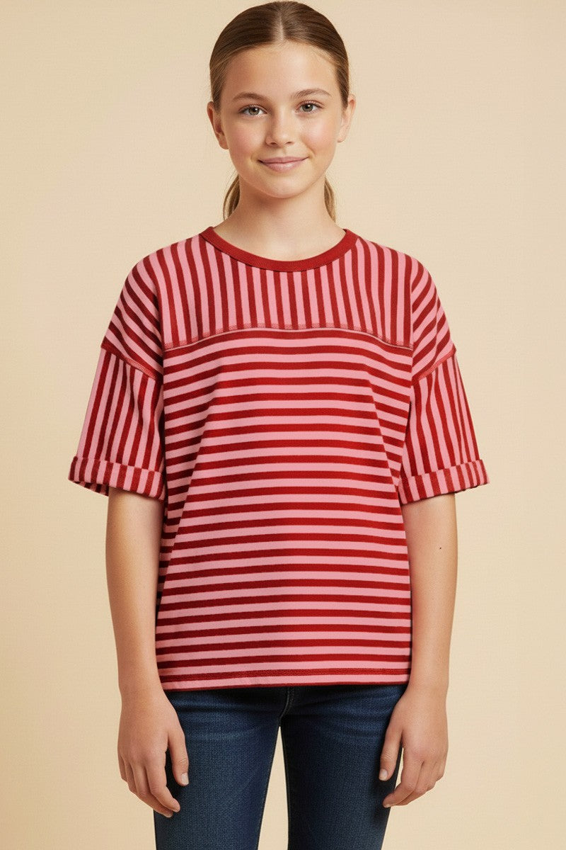 Red Mixed Stripe Tee