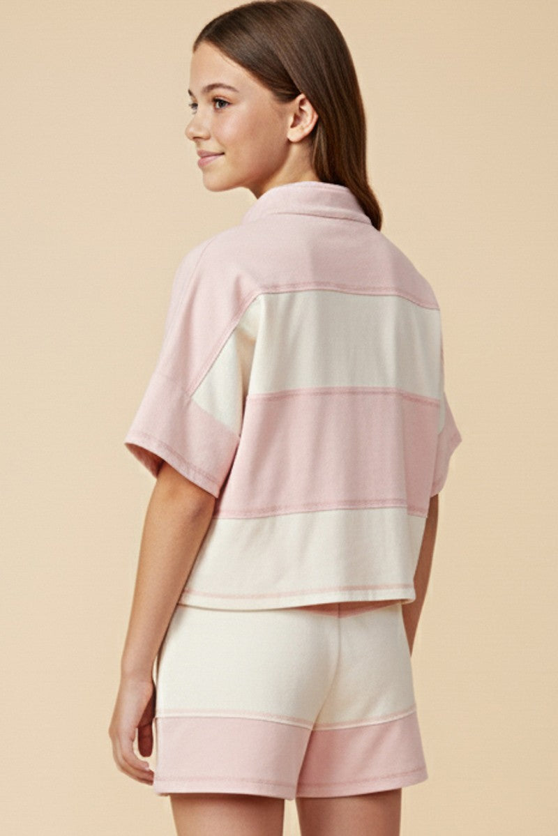 Blush Color Block Stripe Elastic Waist Knit Shorts