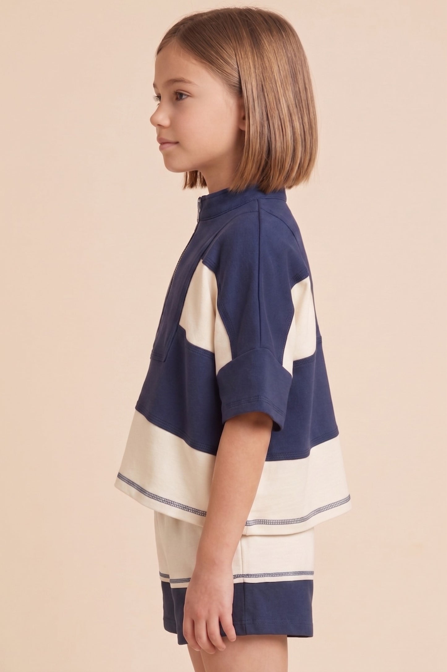 Color Block Stripe Half Zip Top, Navy