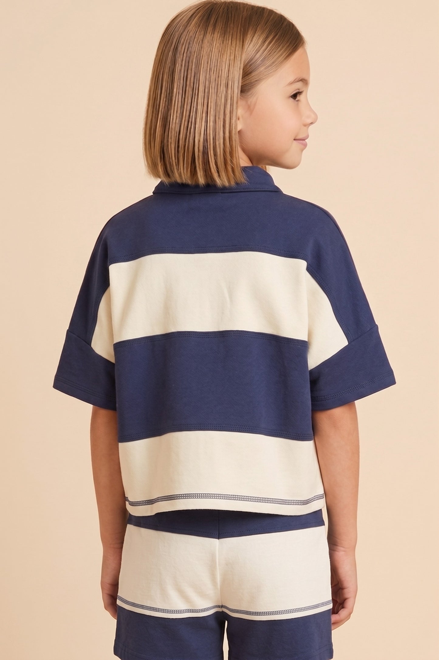 Color Block Stripe Half Zip Top, Navy