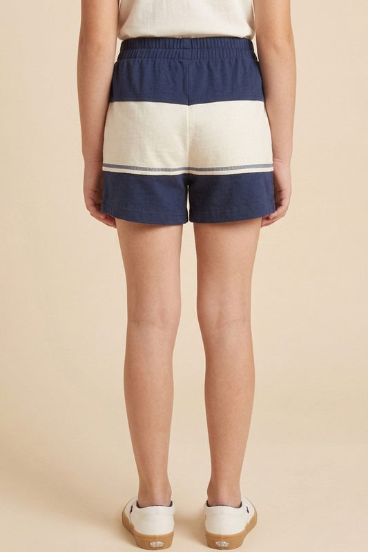 Color Block Elastic Waist Shorts, Navy